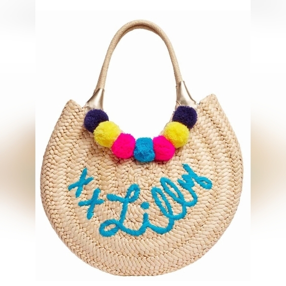 Lilly Pulitzer Positano Straw Tote – Colorful Pom Pom Summer Vibes ☀️ - Picture 8 of 11